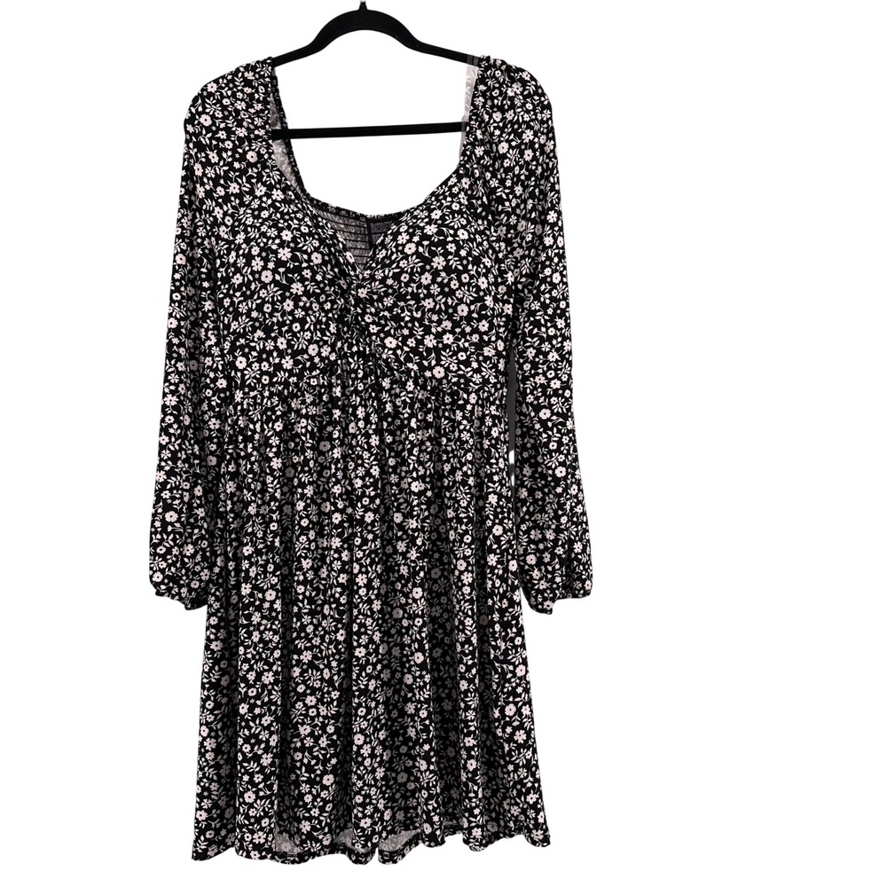 Derek Heart Floral Long Sleeve Dress Women XL Black Milkmaid Empire Cottage Boho